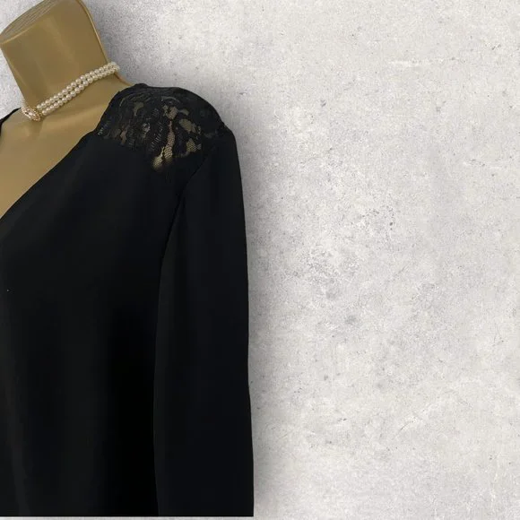 M&S Womens Black Long Split Sheer Sleeve Lace Shoulder Shift Dress UK 20 - Picture 2 of 4